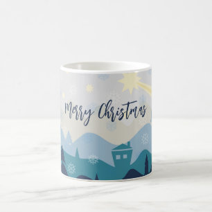 Glittering Blue Background with Christmas Tree Coffee Mug