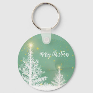 Glittering Blue Background with Christmas Tree  Key Ring