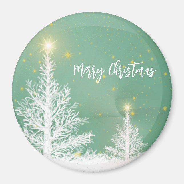 Glittering Blue Background with Christmas Tree Magnet (Front)