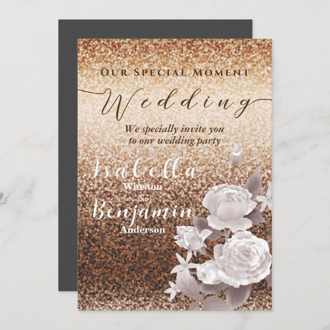 Glittering Chic Rose Wedding Invitation Card (Front/Back)