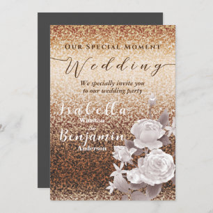 Glittering Chic Rose Wedding Invitation Card