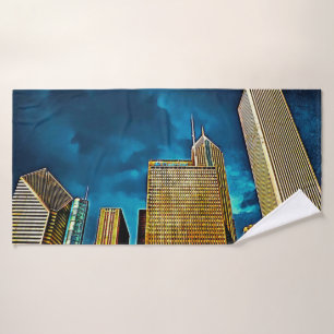Glittering Chicago Skyline Bath Towel Set