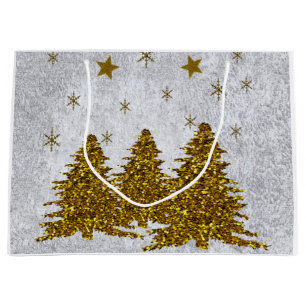 Glittering Christmas tree, stars and moon Large Gift Bag