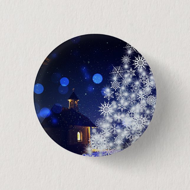  Glittering Christmas tree with Blue Background  3 Cm Round Badge (Front)