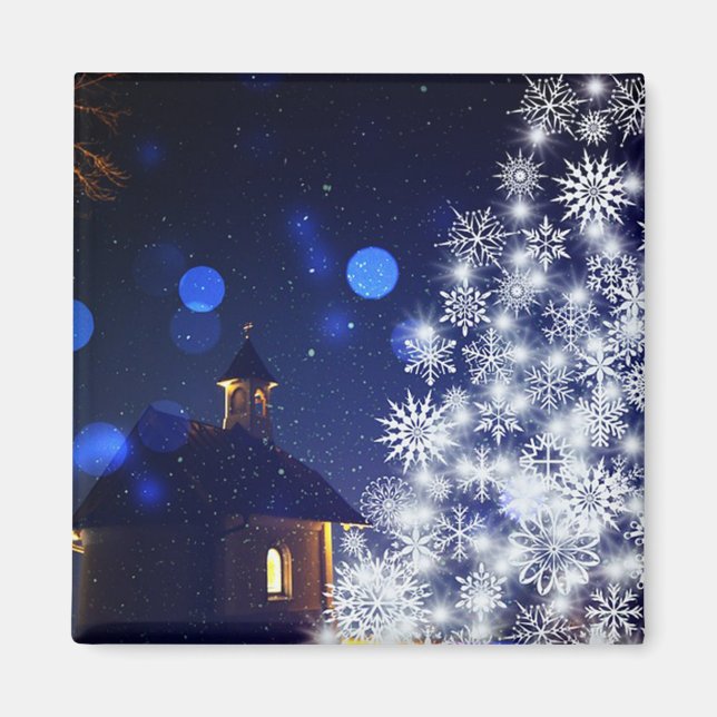  Glittering Christmas tree with Blue Background  Magnet (Front)