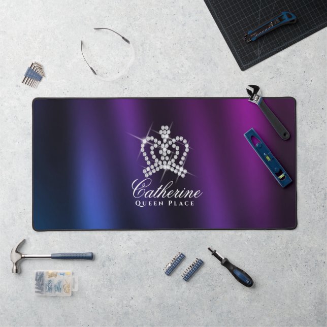 Glittering Crown Black Blue Purple Desk Mat (Workstation)