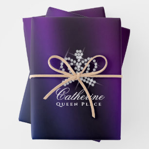 Glittering Crown Black Blue Purple Wrapping Paper Sheet