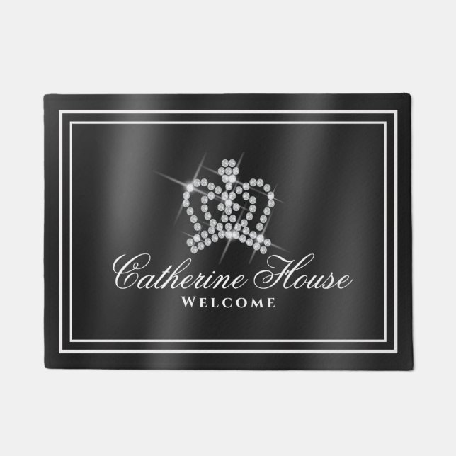 Glittering Crown Black White Doormat (Front)