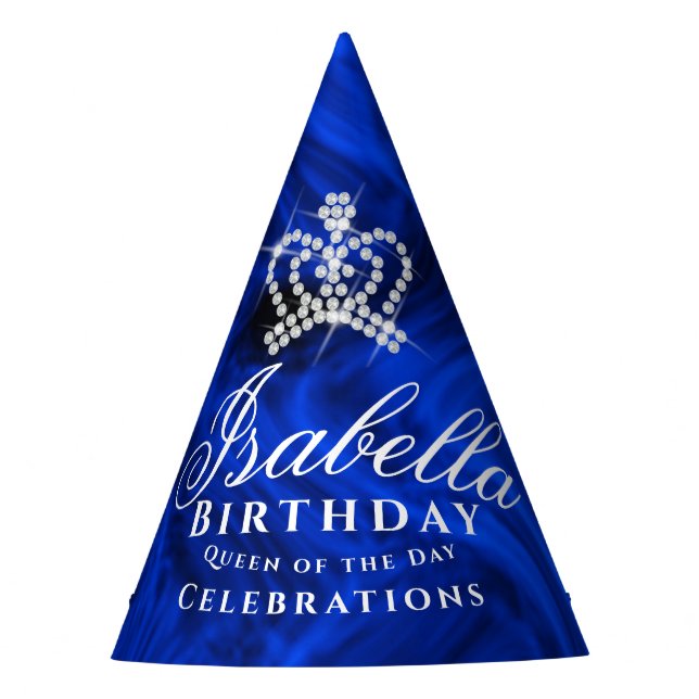 Glittering Crown Blue Party Hat (Front)