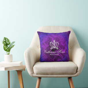 Glittering Crown  Blue Purple Cushion