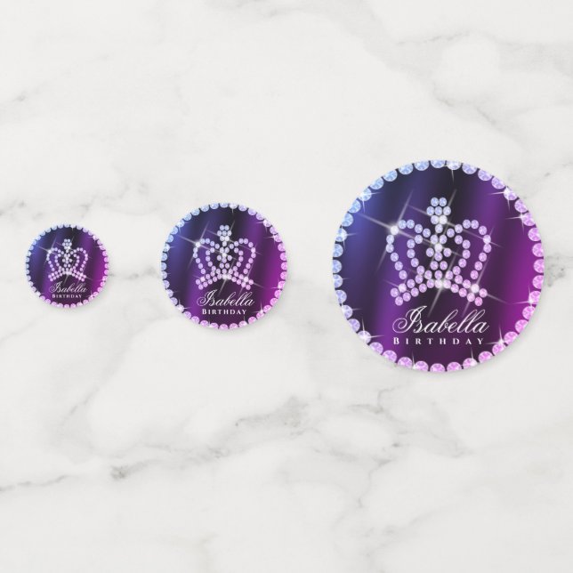 Glittering Crown Blue Purple Satin Table Confetti (Fronts)