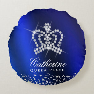 Glittering Crown Blue Round Cushion
