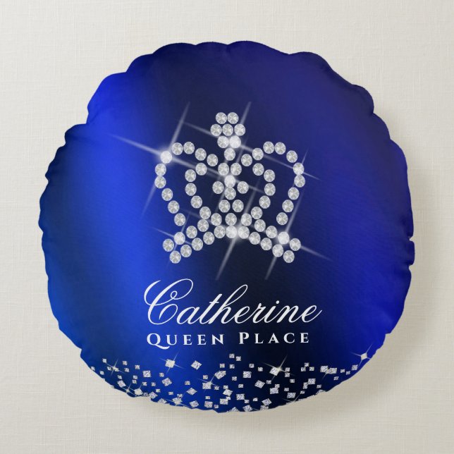 Glittering Crown Blue Round Cushion (Front)