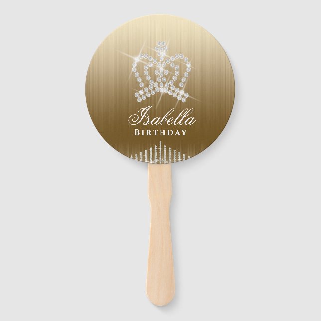Glittering Crown Gold Hand Fan (Front)