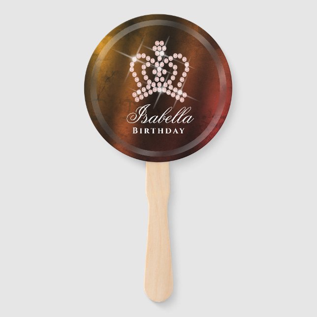 Glittering Crown Gold Hand Fan (Front)