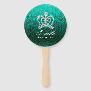 Glittering Crown Green  Hand Fan