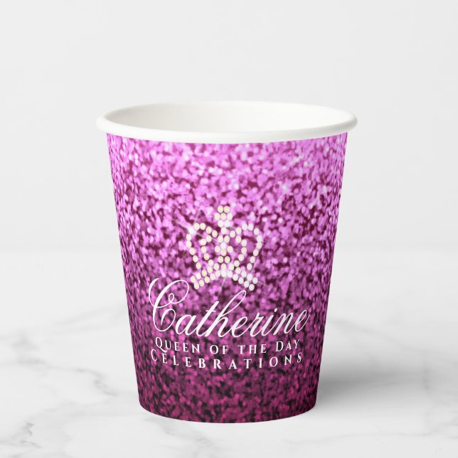 Glittering Crown Luxury Lavender Paper Cups (Front)
