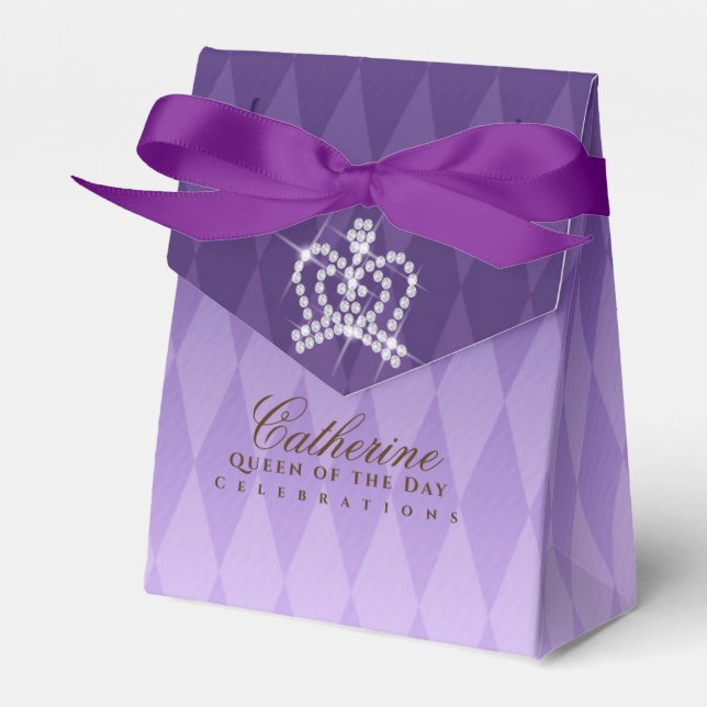Glittering Crown Luxury Purple Favour Box (Front Side)