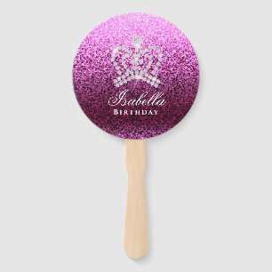 Glittering Crown Magenta Hand Fan