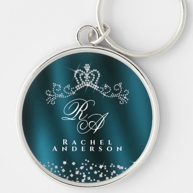 Glittering Crown Monogram Green Key Ring (Front)