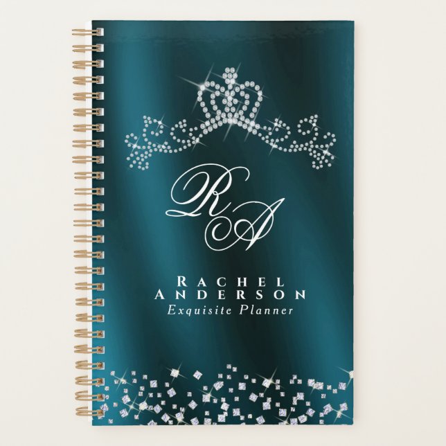 Glittering Crown Monogram Green Planner (Front)