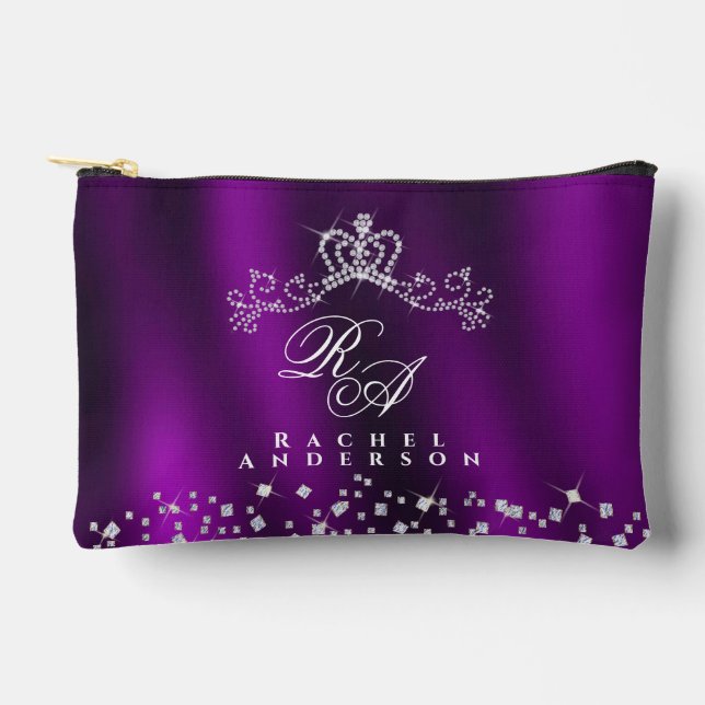 Glittering Crown Monogram Magenta Accessory Pouch (Front)