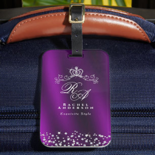 Glittering Crown Monogram Magenta Luggage Tag