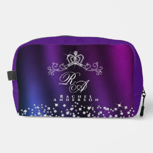 Glittering Crown Monogram Purple Blue Dopp Kit