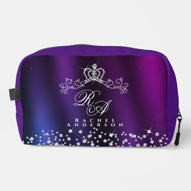 Glittering Crown Monogram Purple Blue Dopp Kit (Front)