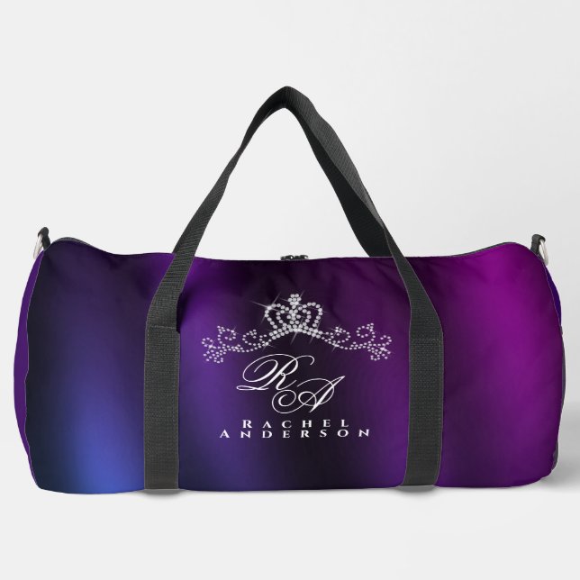 Glittering Crown Monogram Purple Blue Duffle Bag (Front)