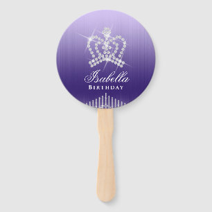 Glittering Crown Purple Lilac Hand Fan