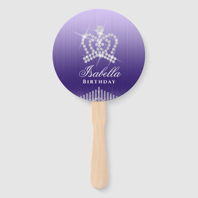 Glittering Crown Purple Lilac Hand Fan (Front)