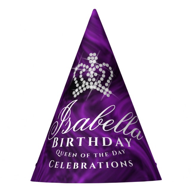 Glittering Crown Purple Party Hat (Front)