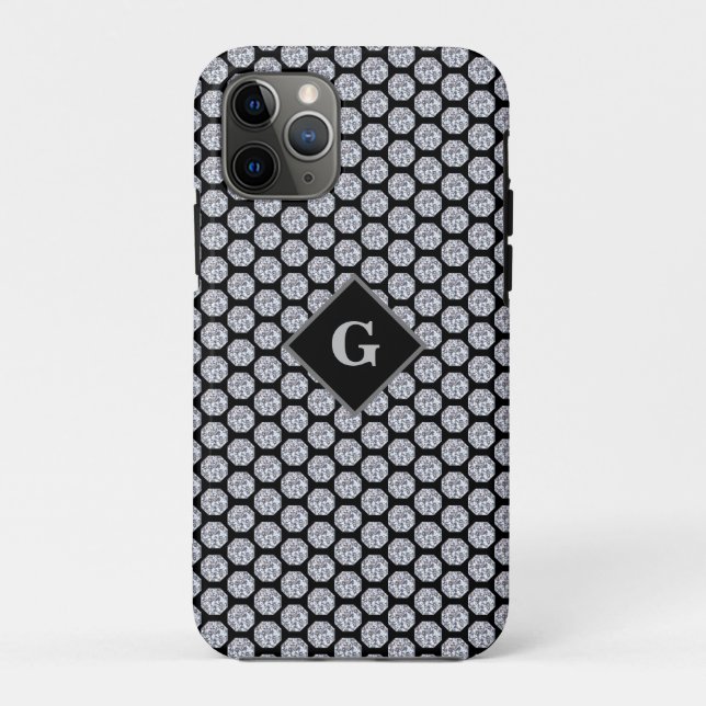 Glittering Diamond pattern on black Personalised Case-Mate iPhone Case (Back)