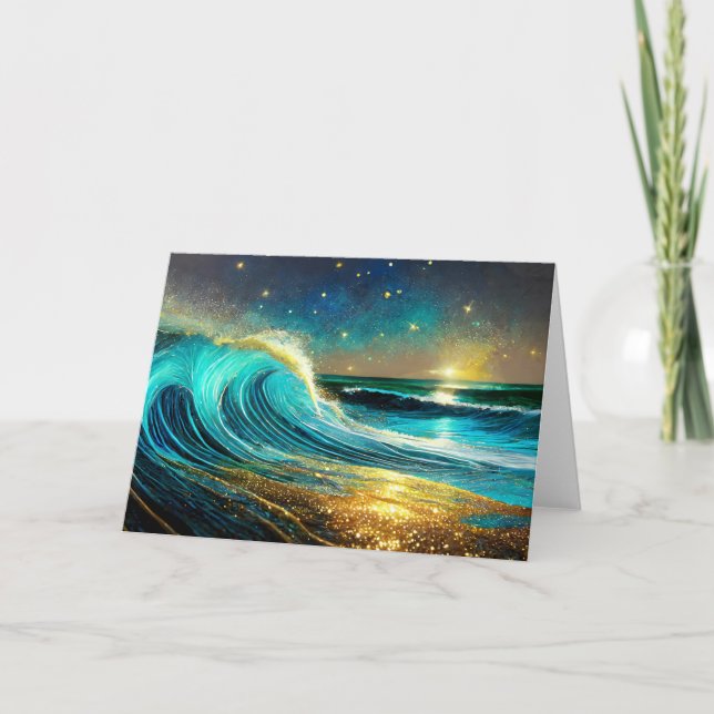 Glittering Divergent Ocean Waves Card (Front)