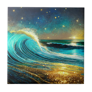 Glittering Divergent Ocean Waves Ceramic Tile