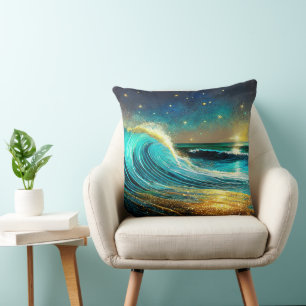 Glittering Divergent Ocean Waves Cushion