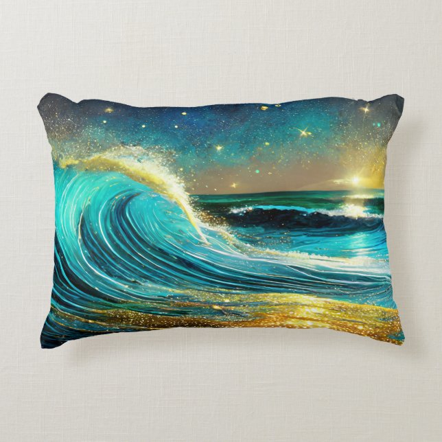 Glittering Divergent Ocean Waves Decorative Cushion (Front)