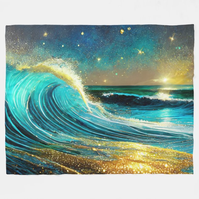 Glittering Divergent Ocean Waves Fleece Blanket (Front (Horizontal))