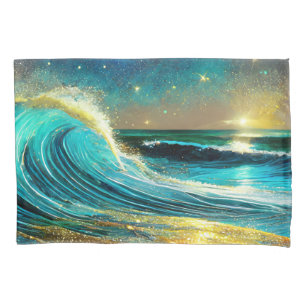 Glittering Divergent Ocean Waves Pillowcase