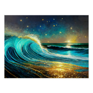 Glittering Divergent Ocean Waves Poster