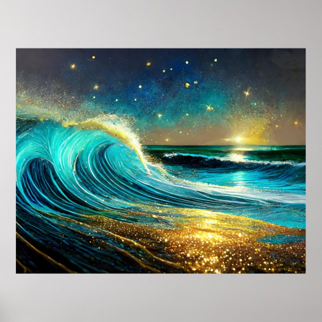 Glittering Divergent Ocean Waves Poster (Front)