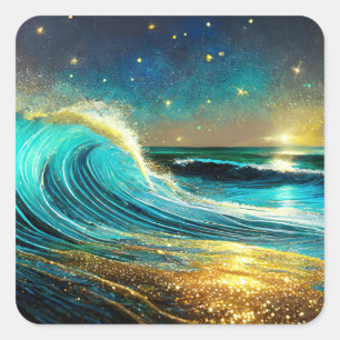 Glittering Divergent Ocean Waves Square Sticker