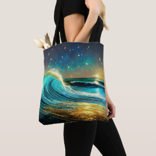 Glittering Divergent Ocean Waves Tote Bag