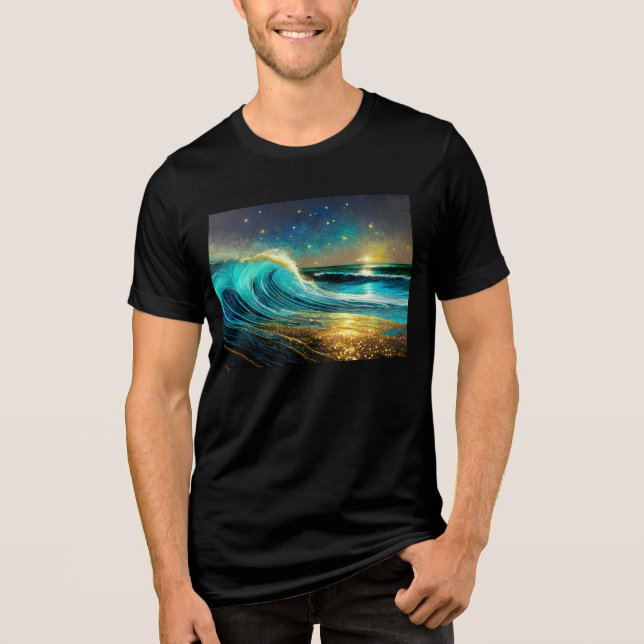 Glittering Divergent Ocean Waves Tri-Blend Shirt (Front)