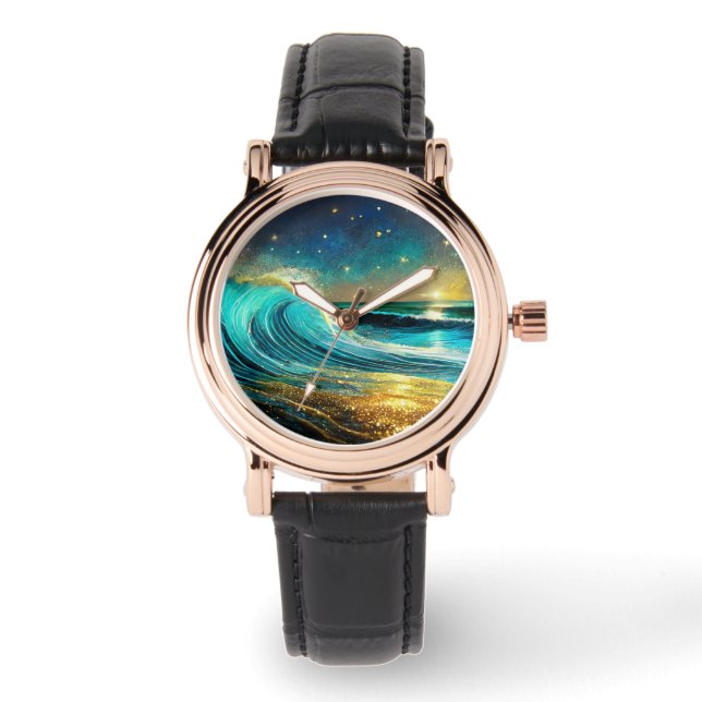 Glittering Divergent Ocean Waves Watch (Front)