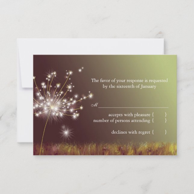 Glittering Evening Dandelion Wedding RSVP (Front)
