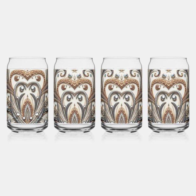 Glittering floral pattern with gemstone can glass (Left)