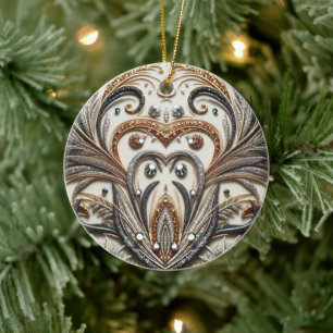 Glittering floral pattern with gemstone ceramic ornament