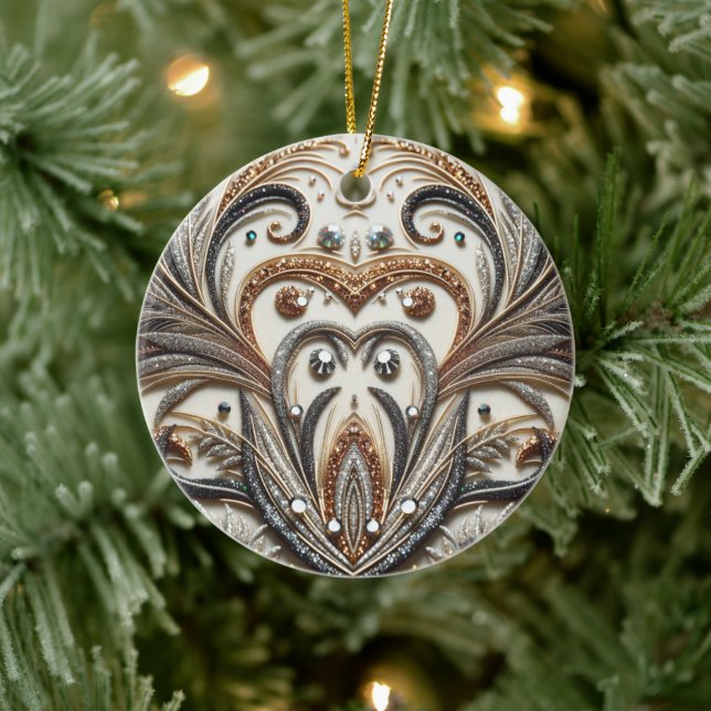 Glittering floral pattern with gemstone ceramic ornament (Tree)